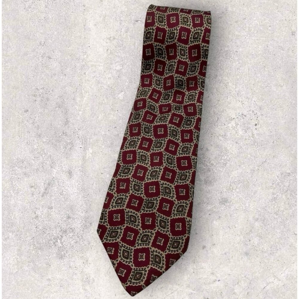 FENDI Silk Tie ITALY Burgundy Ivory Geometric W:3.6" EUC